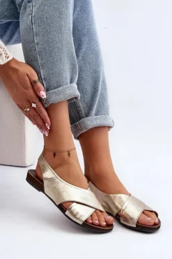 Zazoo Sandały Płaskie*40407 Sandały Skórzane Damskie Złote Złoty