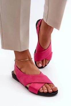 Zazoo Sandały Płaskie*40407 Sandały Skórzane Damskie Fuksja Różowy