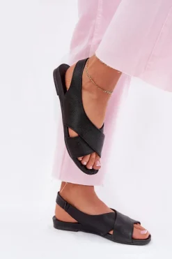 Online Zazoo 40407 Sandały Skórzane Damskie Czarne Czarny