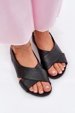 Online Zazoo 40407 Sandały Skórzane Damskie Czarne Czarny