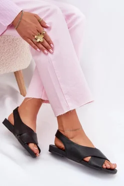 Online Zazoo 40407 Sandały Skórzane Damskie Czarne Czarny