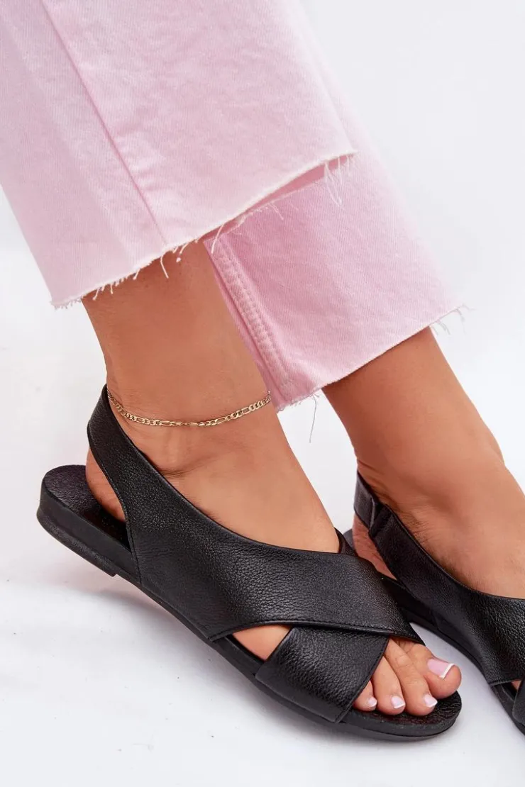 Online Zazoo 40407 Sandały Skórzane Damskie Czarne Czarny