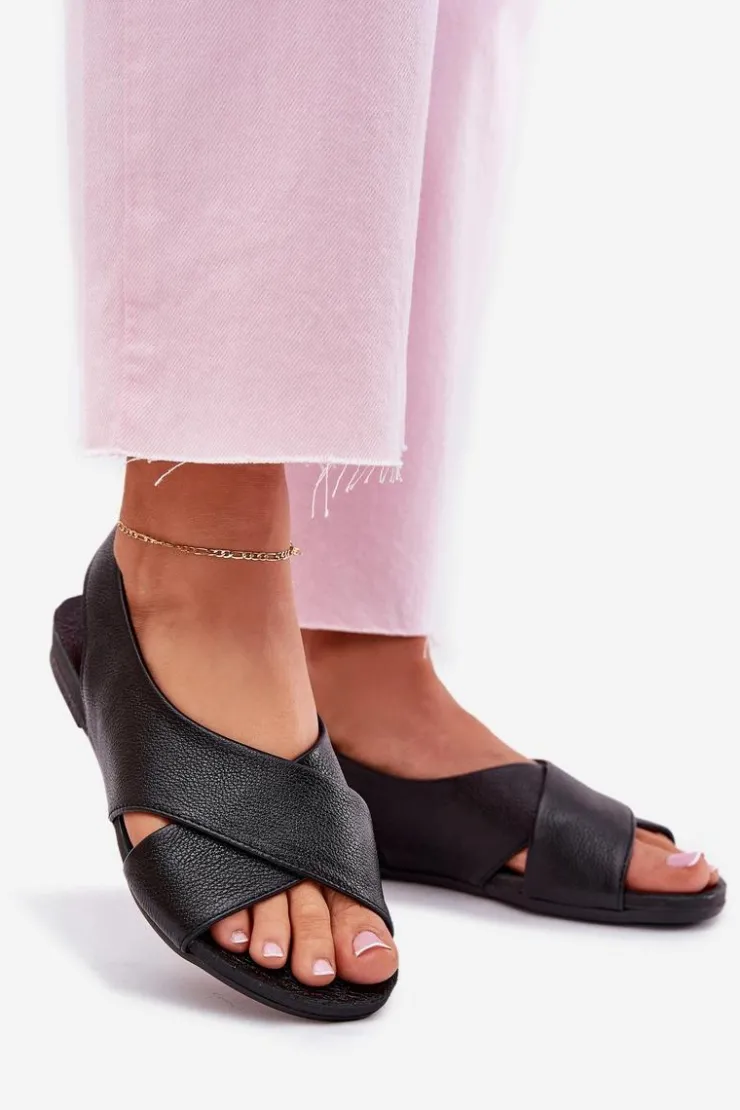 Online Zazoo 40407 Sandały Skórzane Damskie Czarne Czarny