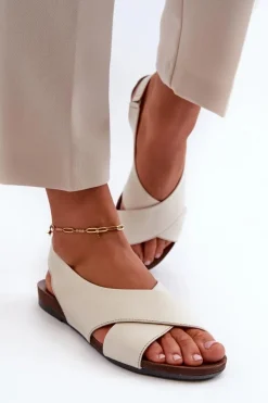 Damskie Zazoo 40407 Sandały Skórzane Damskie Jasnobeżowe