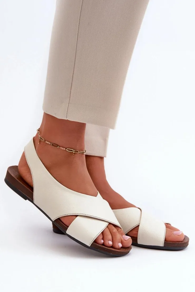 Damskie Zazoo 40407 Sandały Skórzane Damskie Jasnobeżowe