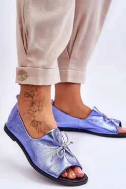 Damskie Zazoo 2660 Skórzane Baleriny Damskie Niebieskie