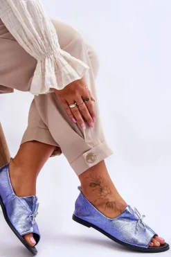 Damskie Zazoo 2660 Skórzane Baleriny Damskie Niebieskie