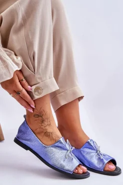 Damskie Zazoo 2660 Skórzane Baleriny Damskie Niebieskie