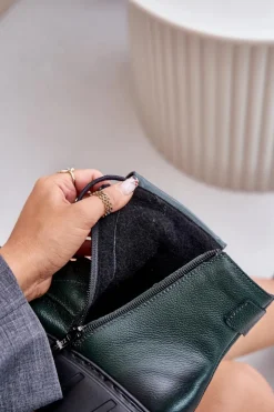 Damskie Zazoo 60511 Skórzane Botki Damskie Na Platformie Ocieplane Ciemnozielone