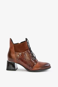 Clearance Zazoo 60503 Skórzane Botki Na Obcasie Ocieplane Brązowe Brązowy