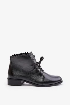 New Zazoo 2964 Skórzane Botki Na Płaskim Obcasie Czarne Czarny