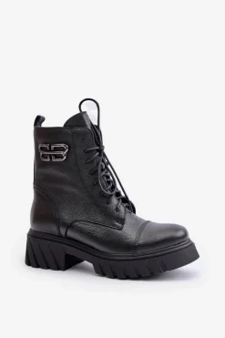 Zazoo Botki Ocieplane|Botki Zimowe Damskie*60486 Skórzane Botki Workery Ocieplane Czarne Czarny