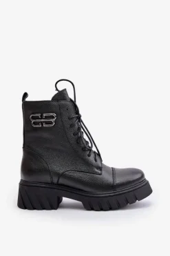 Zazoo Botki Ocieplane|Botki Zimowe Damskie*60486 Skórzane Botki Workery Ocieplane Czarne Czarny