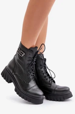 Zazoo Botki Ocieplane|Botki Zimowe Damskie*60486 Skórzane Botki Workery Ocieplane Czarne Czarny