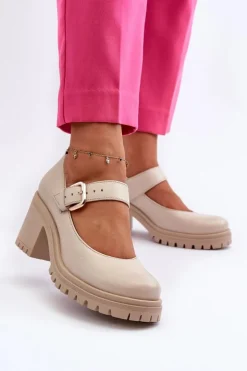 Outlet Zazoo 20166 Skórzane Czółenka Beżowe