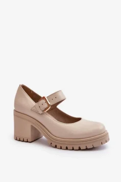 Outlet Zazoo 20166 Skórzane Czółenka Beżowe