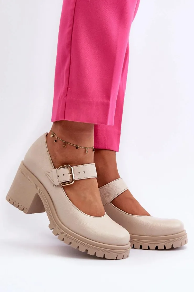 Outlet Zazoo 20166 Skórzane Czółenka Beżowe