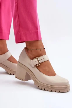 Outlet Zazoo 20166 Skórzane Czółenka Beżowe