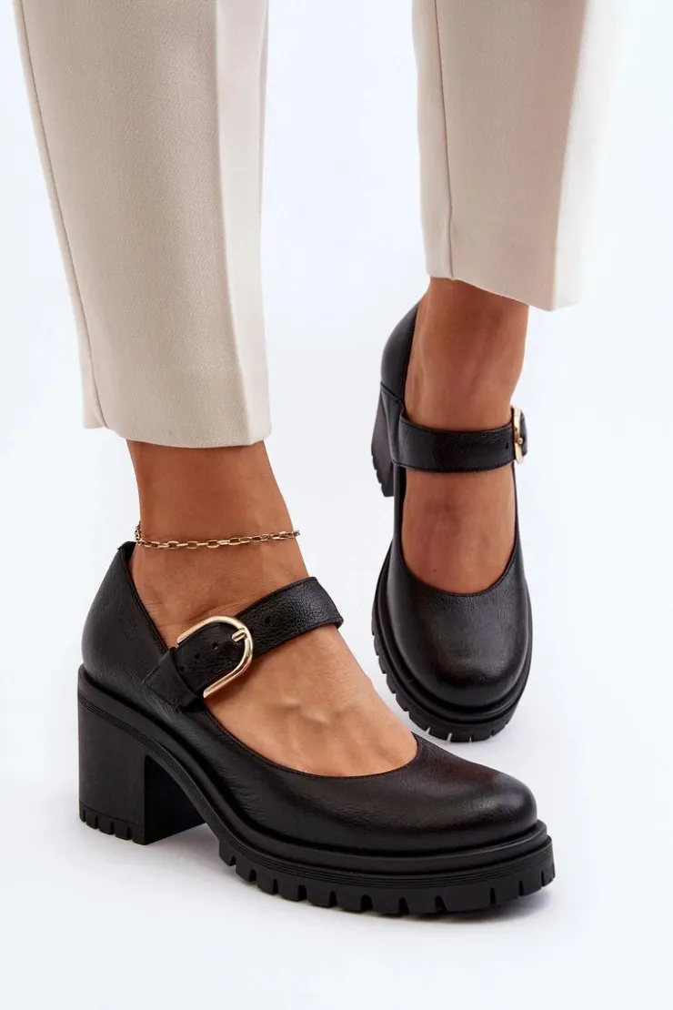 Damskie Zazoo 20166 Skórzane Czółenka Czarne