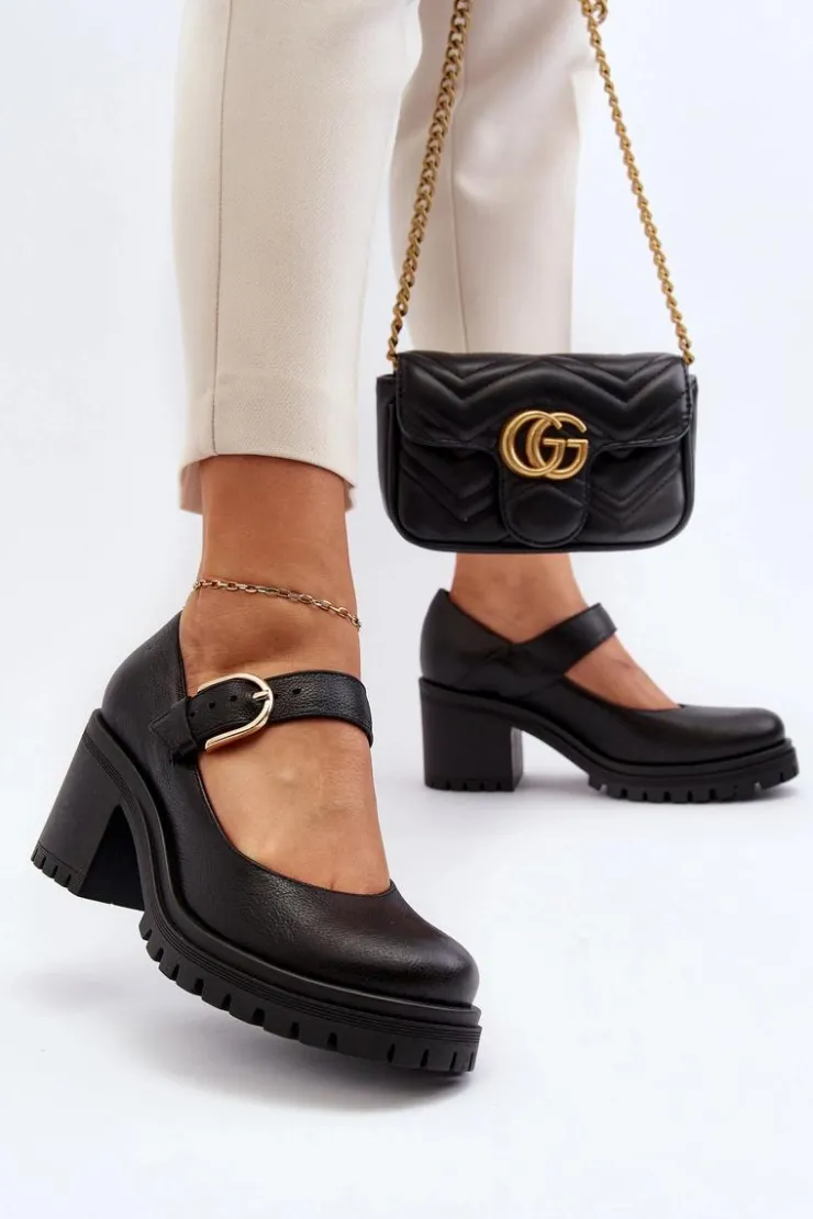 Damskie Zazoo 20166 Skórzane Czółenka Czarne