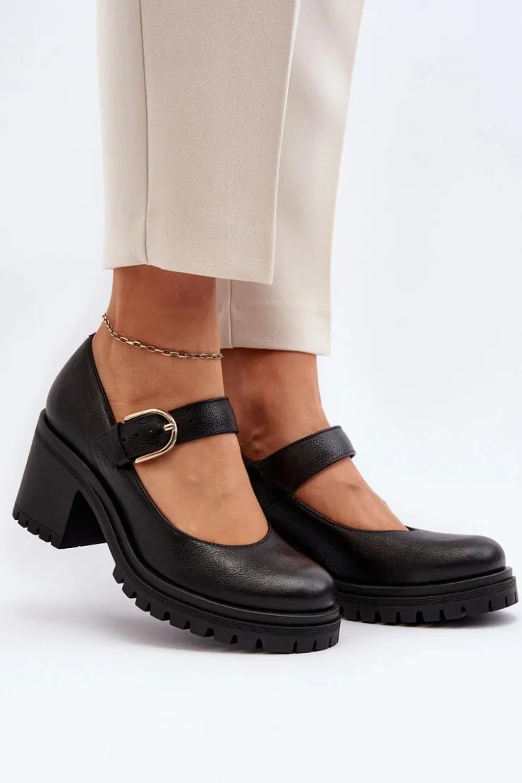 Damskie Zazoo 20166 Skórzane Czółenka Czarne