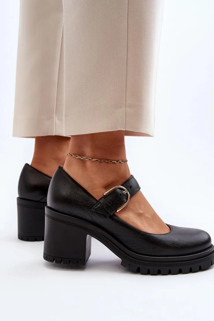 Damskie Zazoo 20166 Skórzane Czółenka Czarne