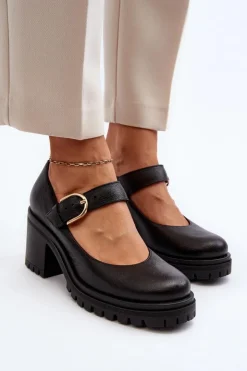 Damskie Zazoo 20166 Skórzane Czółenka Czarne