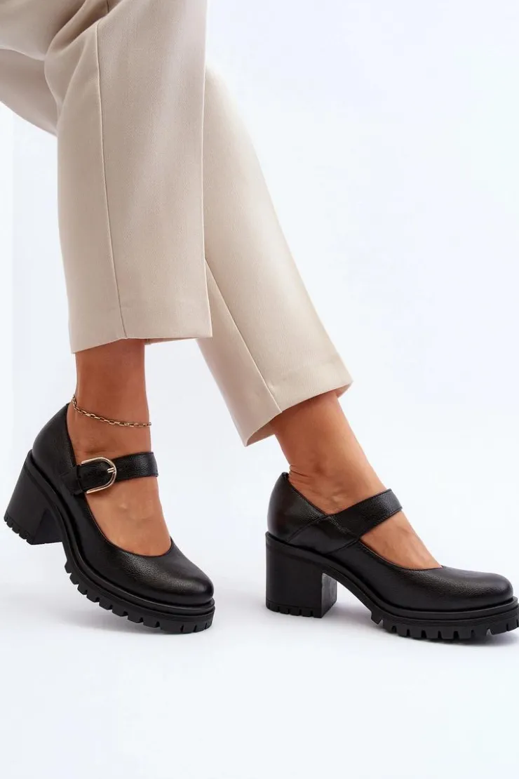 Damskie Zazoo 20166 Skórzane Czółenka Czarne