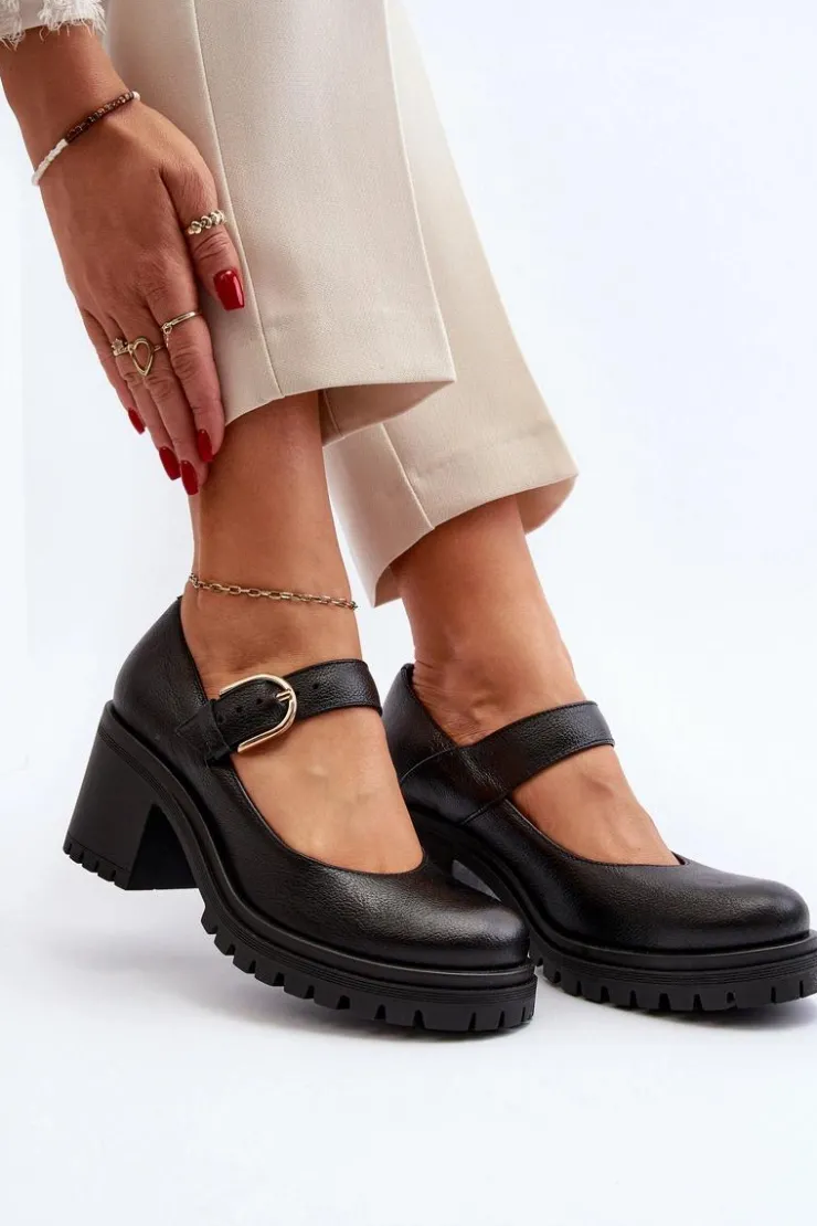 Damskie Zazoo 20166 Skórzane Czółenka Czarne