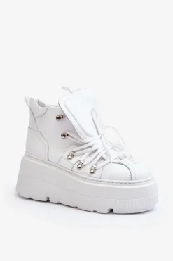 Damskie Zazoo 3416 Skórzane Damskie Buty Sportowe Białe