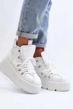 Damskie Zazoo 3416 Skórzane Damskie Buty Sportowe Białe