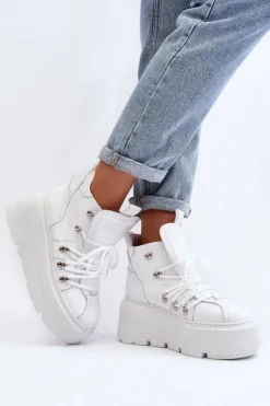 Damskie Zazoo 3416 Skórzane Damskie Buty Sportowe Białe