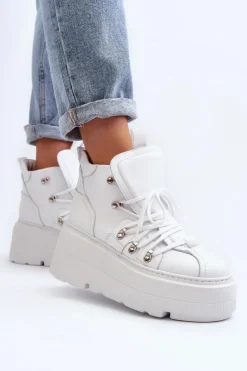 Damskie Zazoo 3416 Skórzane Damskie Buty Sportowe Białe