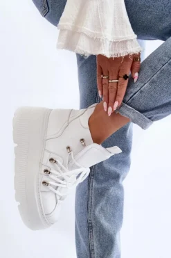 Damskie Zazoo 3416 Skórzane Damskie Buty Sportowe Białe