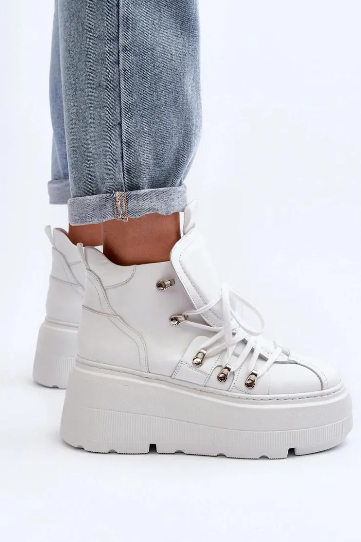 Damskie Zazoo 3416 Skórzane Damskie Buty Sportowe Białe