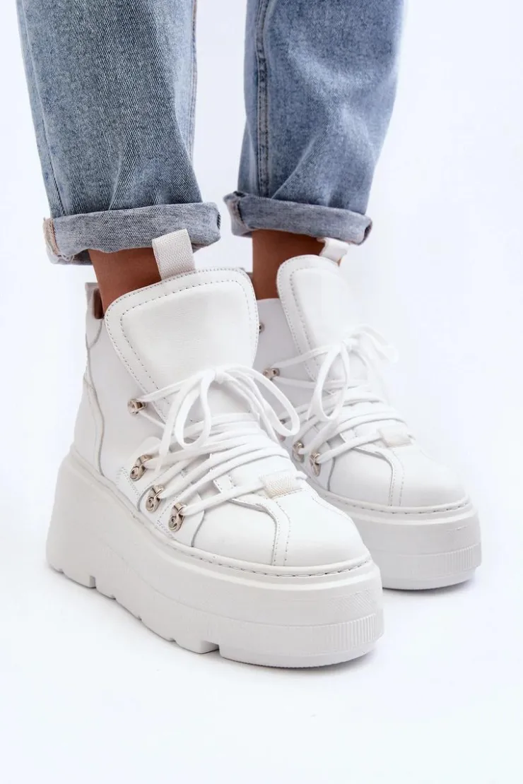 Damskie Zazoo 3416 Skórzane Damskie Buty Sportowe Białe