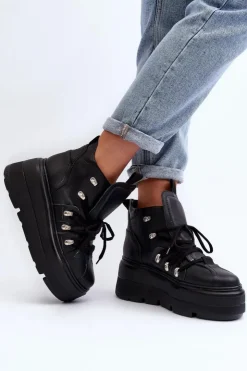 Zazoo Sneakersy Damskie*3416 Skórzane Damskie Buty Sportowe Czarne Czarny