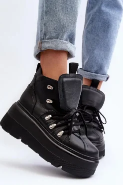 Zazoo Sneakersy Damskie*3416 Skórzane Damskie Buty Sportowe Czarne Czarny