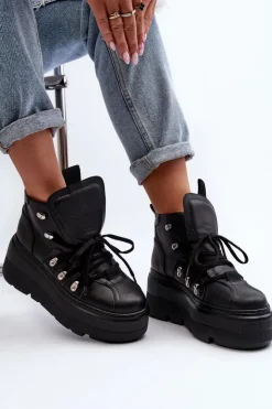 Zazoo Sneakersy Damskie*3416 Skórzane Damskie Buty Sportowe Czarne Czarny