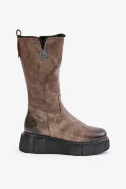 Zazoo Kozaki Na Koturnie|Kozaki Przed Kolano*70121 Skórzane Damskie Kozaki Z Wełną Brązowe