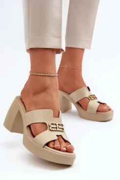 Damskie Zazoo 40419 Skórzane Klapki Damskie Z Wycięciami I Ozdobą Beżowe