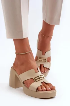 Damskie Zazoo 40419 Skórzane Klapki Damskie Z Wycięciami I Ozdobą Beżowe