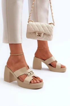 Damskie Zazoo 40419 Skórzane Klapki Damskie Z Wycięciami I Ozdobą Beżowe