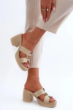 Damskie Zazoo 40419 Skórzane Klapki Damskie Z Wycięciami I Ozdobą Beżowe