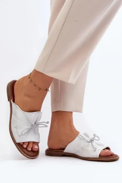 Zazoo Klapki Damskie Klasyczne*2659 Skórzane Klapki Damskie Srebrne Srebrny