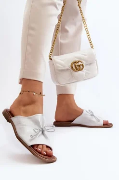 Zazoo Klapki Damskie Klasyczne*2659 Skórzane Klapki Damskie Srebrne Srebrny