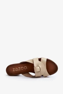 Zazoo Klapki Na Obcasie|Klapki Damskie Klasyczne*40236 Skórzane Klapki Damskie Na Niskim Obcasie Beżowe Beżowy