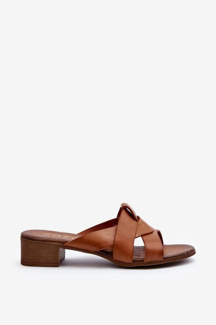 Discount Zazoo 40236 Skórzane Klapki Damskie Na Niskim Obcasie Brązowe