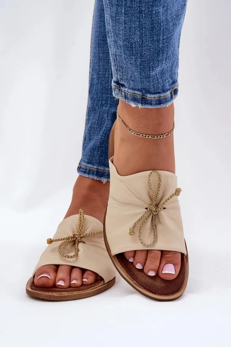 Damskie Zazoo 2659 Skórzane Klapki Damskie Beżowe