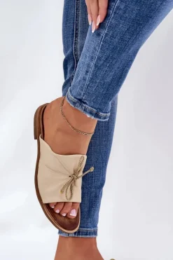 Damskie Zazoo 2659 Skórzane Klapki Damskie Beżowe